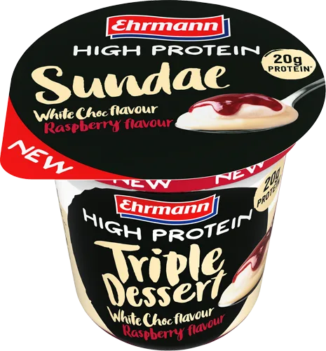High Protein Sundae Triple Dessert Chocolate Branco Framboesa, Ehrmann, 200 g