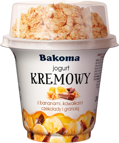 Kremowy Duo Banana com Pedaços de Chocolate e Granola, Bakoma, 230 g